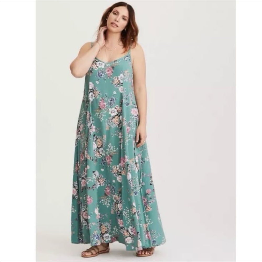 Torrid Teal Floral Maxi Dress - Sleeveless V-Neck